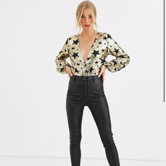 Brand New Sequin Plunge Front Bodysuit - Picture 2 of 8